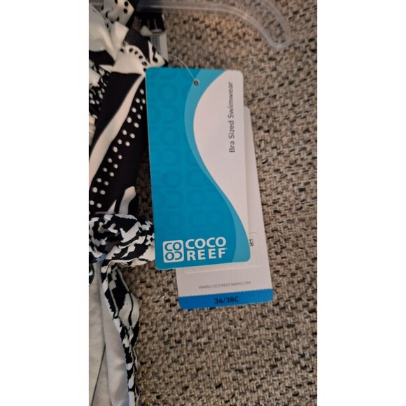 Coco Reef Contour Athena Draped Halter Bra Sized Bikini Top Black White 10/34C-D - Picture 6 of 9